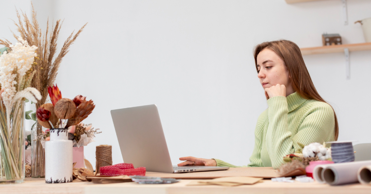 A cozy and aesthetic workspace setup at home with organized and calming decor